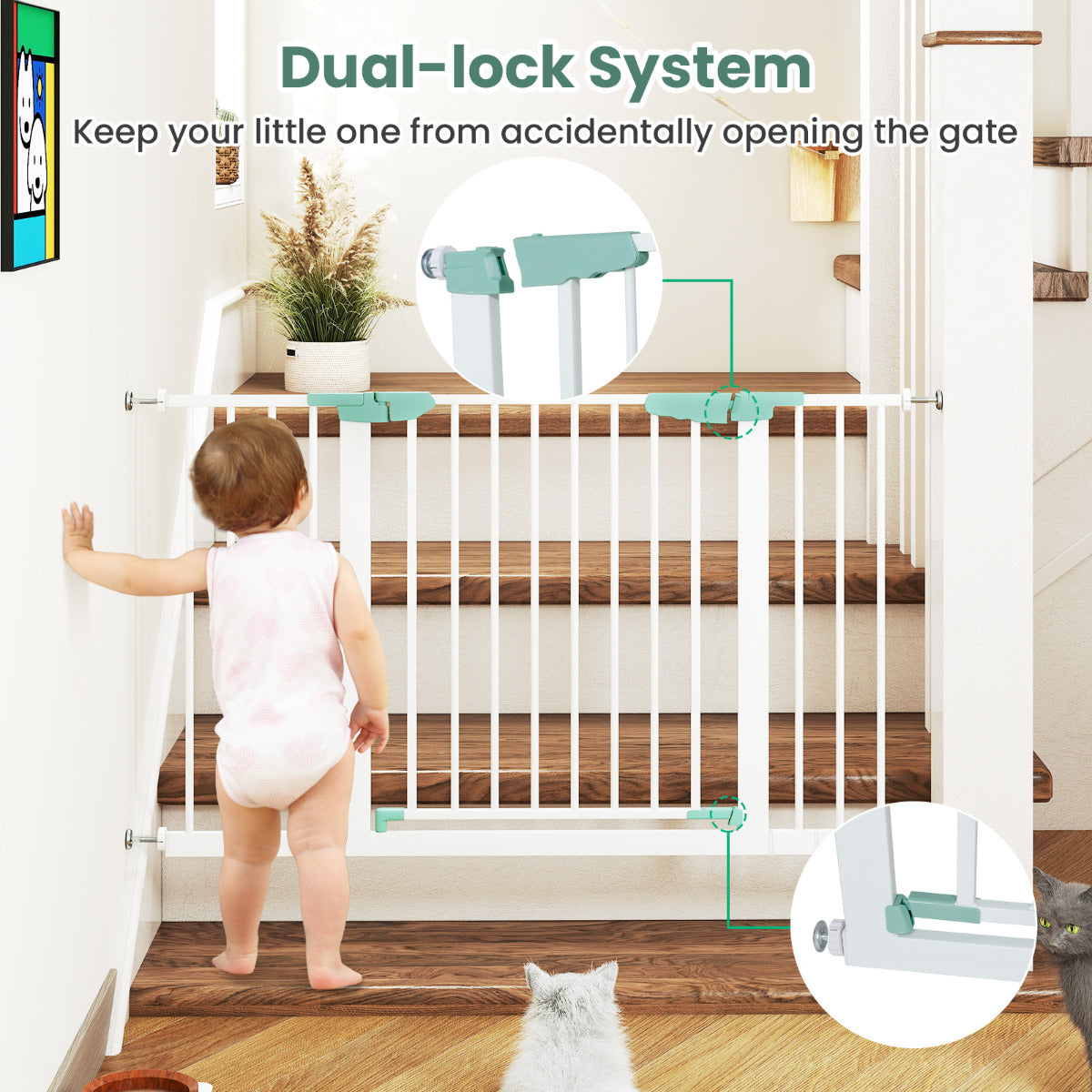 Wide Baby Safety Gate Fits 80-123 CM Openings-White