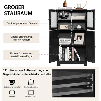 Bathroom cabinet with glass doors &amp; adjustable shelf, bathroom cabinet, tall cabinet, wood, black