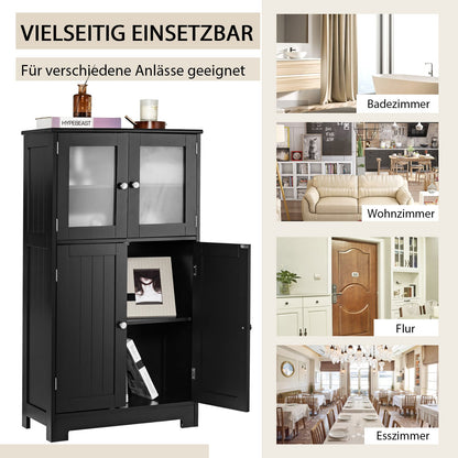 Bathroom cabinet with glass doors &amp; adjustable shelf, bathroom cabinet, tall cabinet, wood, black