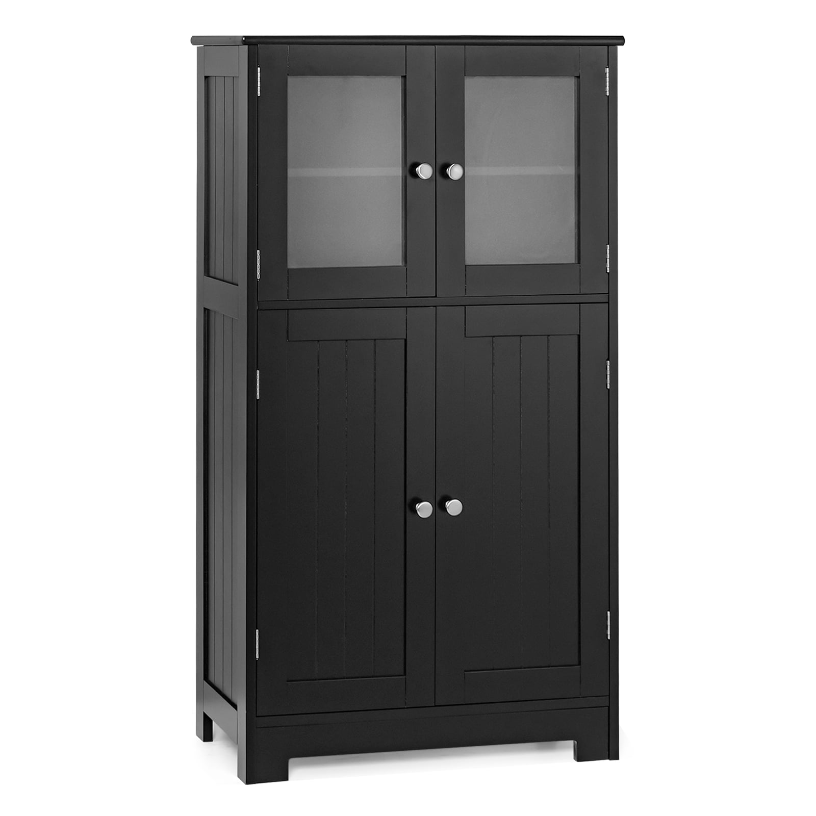 Bathroom cabinet with glass doors &amp; adjustable shelf, bathroom cabinet, tall cabinet, wood, black
