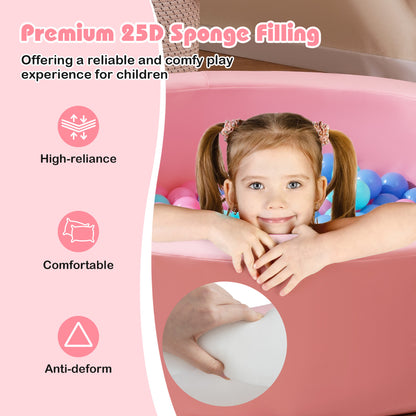 Ball Pit for Toddlers Baby Foam Ball Pit with Ocean Balls Soft Round Kids Ball Pool-Pink