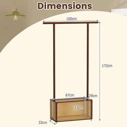 Bamboo Clothes Rack 2-In-1 Clothing Hanging Rail-Brown