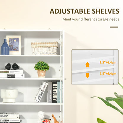HOMCOM Modern Bookcase with Glass Doors, Display Storage Cabinet with Adjustable Shelves for Living Room, Study, Home Office, Kitchen Cupboard with Small Open Counter, White