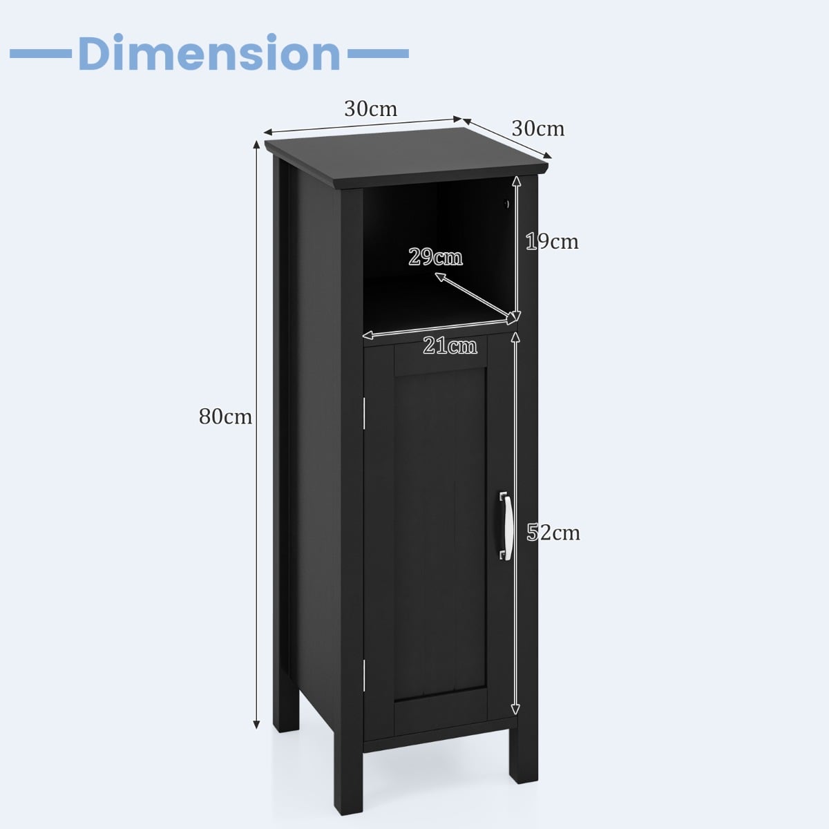 Freestanding Narrow Bathroom Storage Organizer Rack Stand with Door and Adjustable Shelf-Black