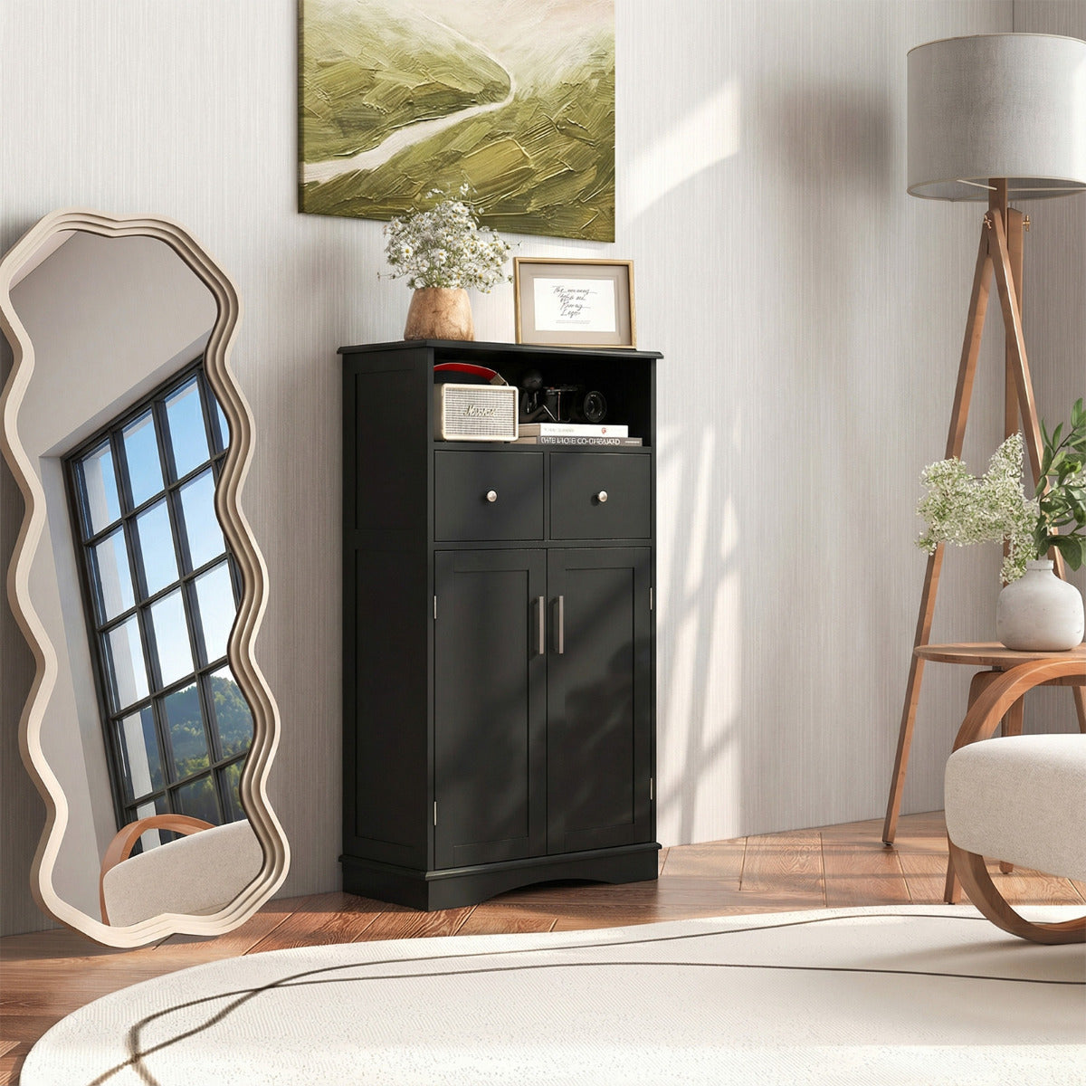 Bathroom Floor Cabinet with 2 Doors and 2 Adjustable Shelves for Bathroom-Black