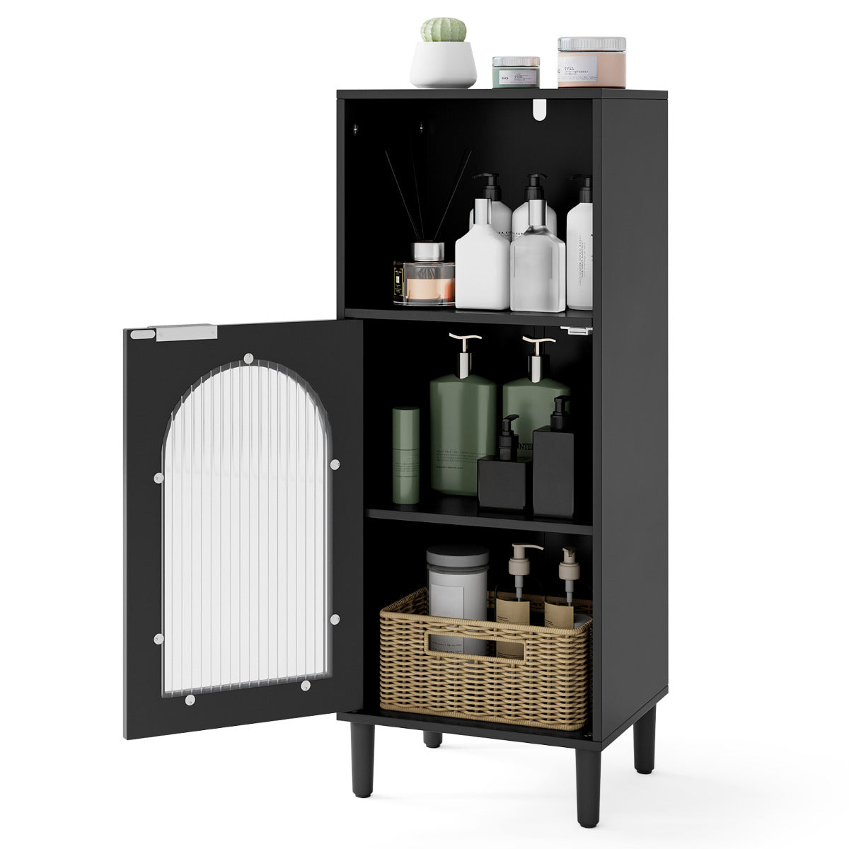 Bathroom Floor Cabinet with Adjustable Shelf for Hallway Living Room-Black
