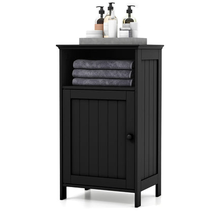 Bathroom Floor Single Door Side Cabinet with Open Compartment-Black