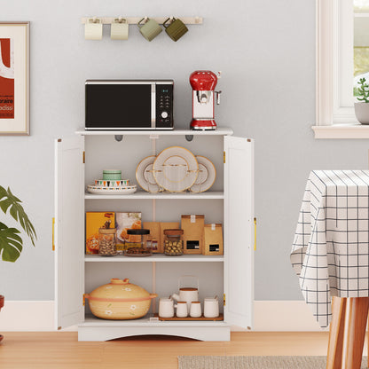 Bathroom Floor Storage Cabinet with 2 Doors and Adjustable Shelves-White
