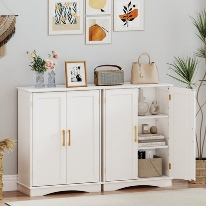 Bathroom Floor Storage Cabinet with 2 Doors and Adjustable Shelves-White