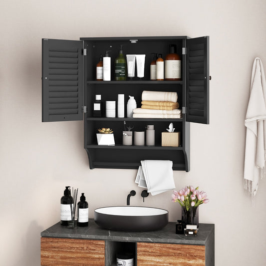 Bathroom Wall Cabinet with 2 Doors and 3-Position Adjustable Shelf-Black