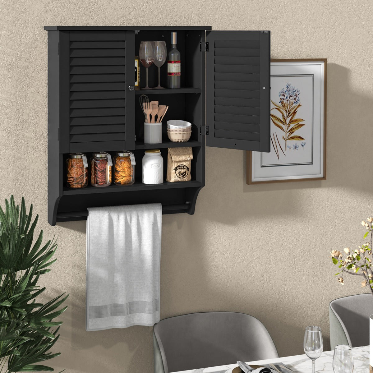 Bathroom Wall Cabinet with 2 Doors and 3-Position Adjustable Shelf-Black
