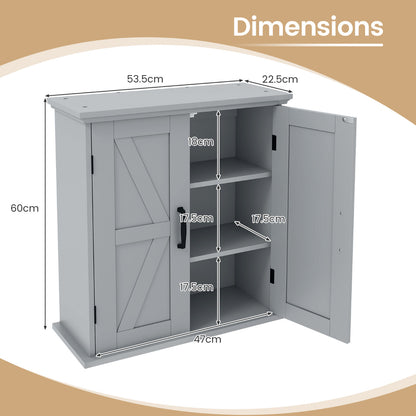 Bathroom Wall Cabinet with 2 Doors and Adjustable Shelves-Grey