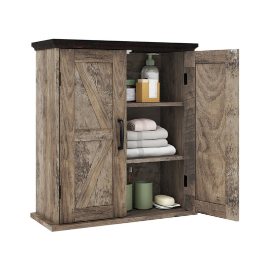 Bathroom Wall Cabinet with 2 Doors and Adjustable Shelves-Rustic Brown