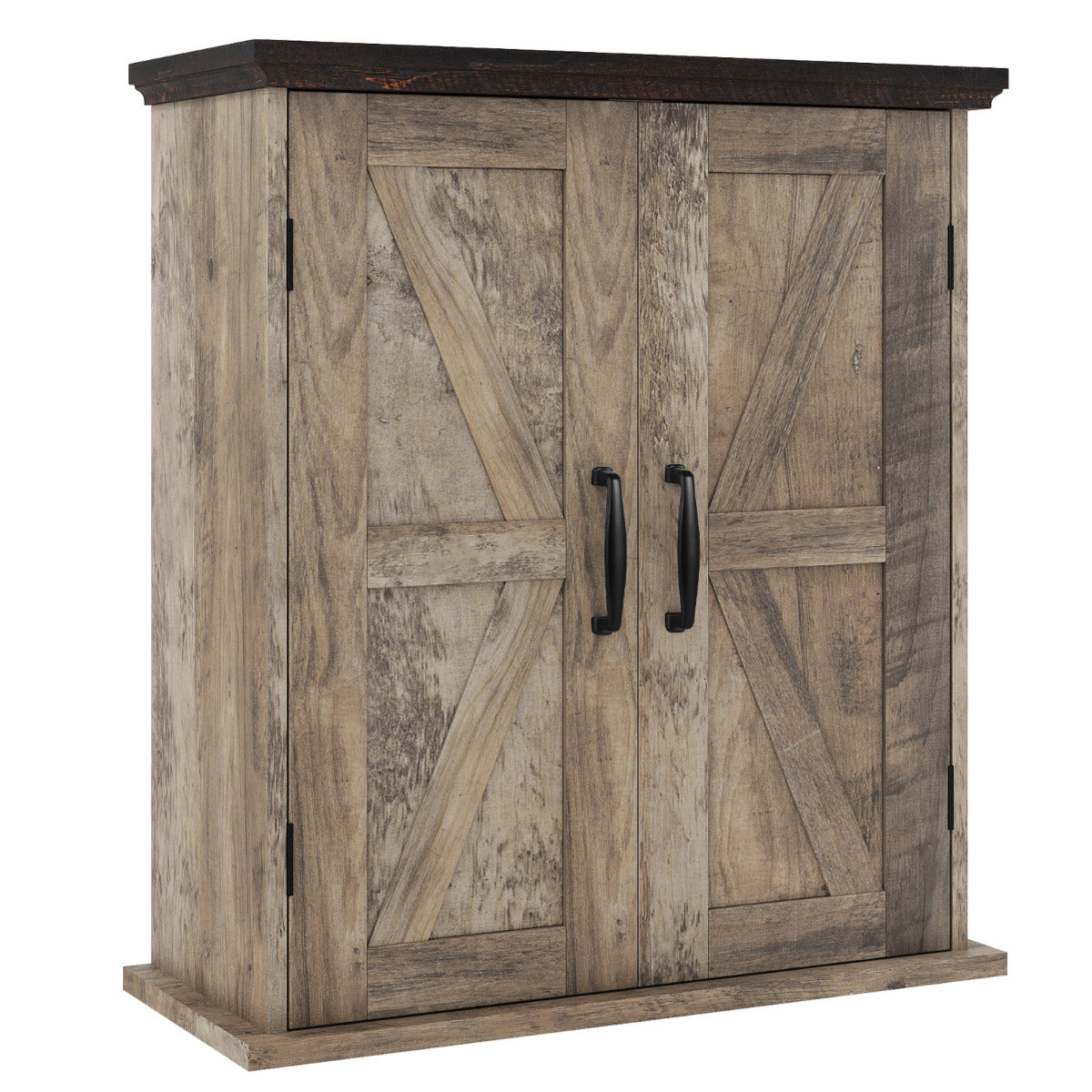 Bathroom Wall Cabinet with 2 Doors and Adjustable Shelves-Rustic Brown
