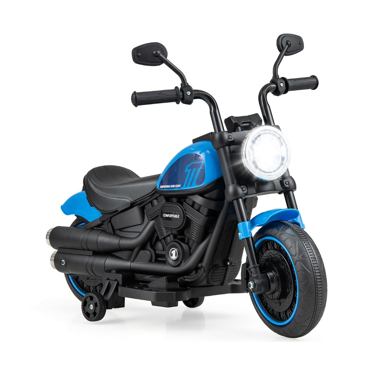 6V Kids Ride On Motorcycle with Training Wheels and Headlight for Toddlers-Navy