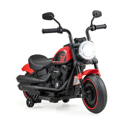6V Kids Ride On Motorcycle with Training Wheels and Headlight for Toddlers-Red