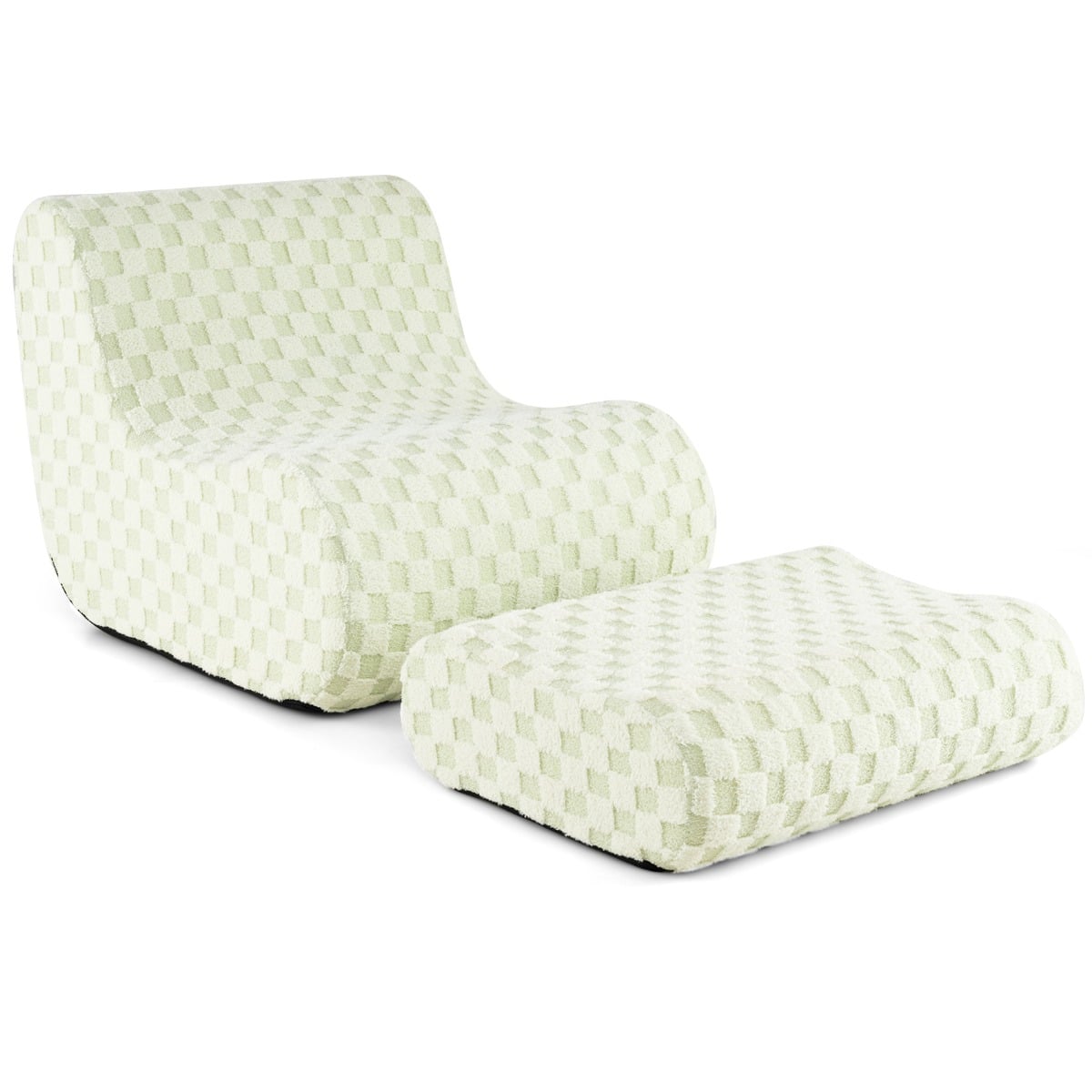 Bean Bag Chair with Ottoman Accent Lazy Sofa Chair Set-Green
