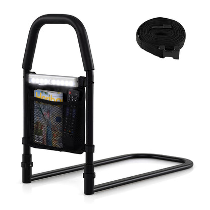 Bed Rails with Motion Sensor Light and Storage Pocket for Elderly Adults-Black