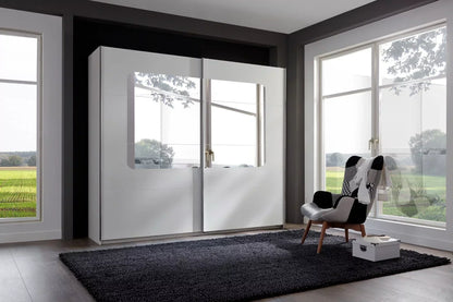 Sliding Wardrobe BERTEN 2 Door Mirrored Wardrobe White 225cm