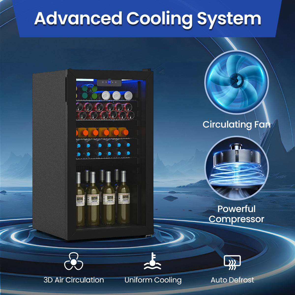 78 L Mini Beverage Refrigerator Cooler-Black
