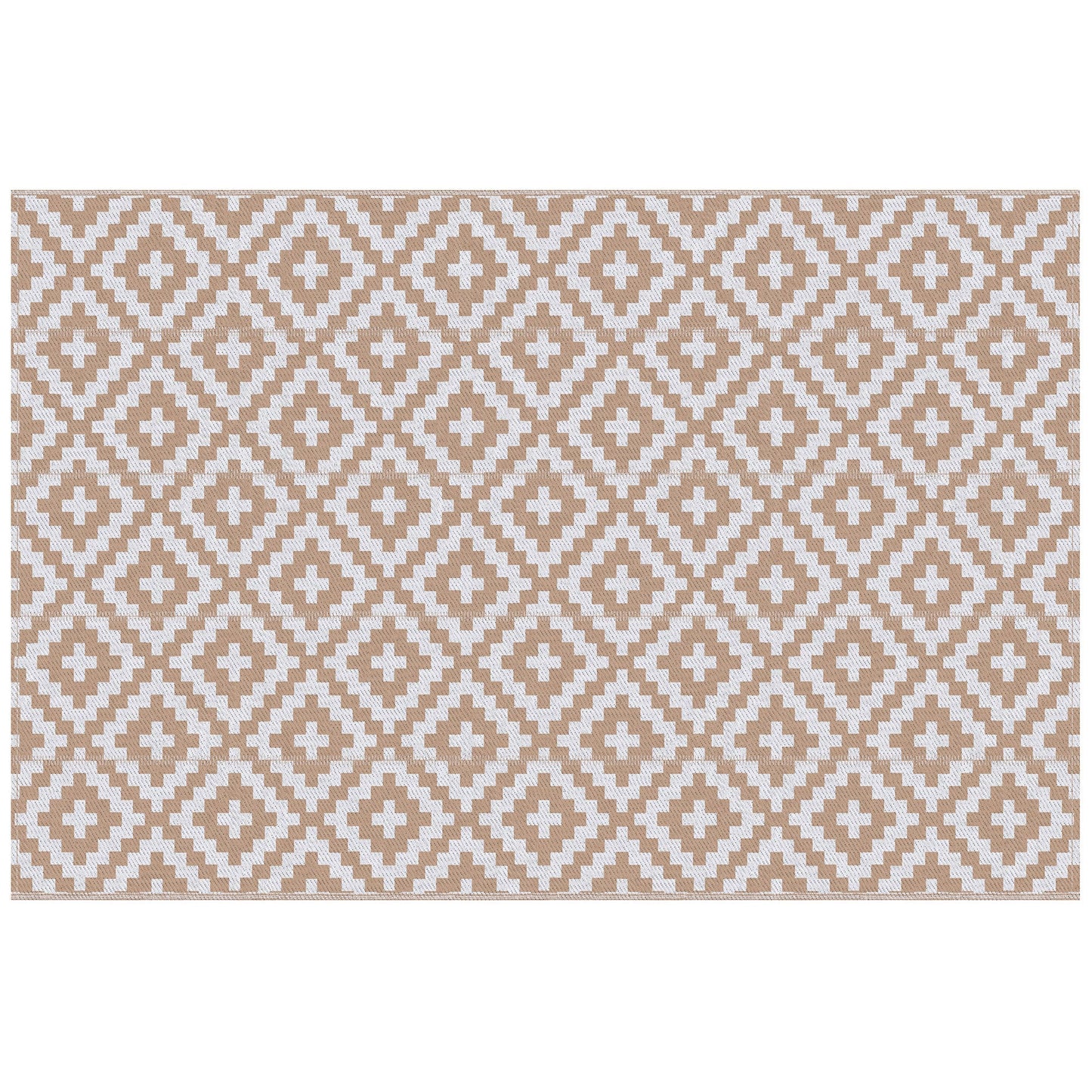 Outsunny Reversible Outdoor RV Rug, Patio Floor Mat, 274 x 182 cm Plastic Straw Rug for Garden, terrace, Beach, Camping, Coffee & White
