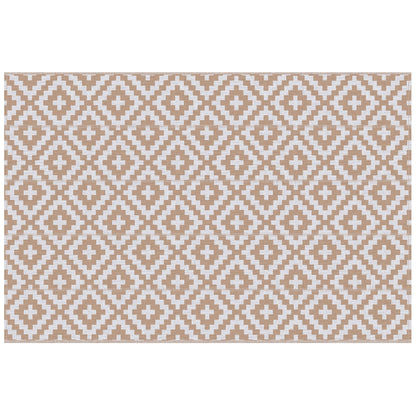 Outsunny Reversible Outdoor RV Rug, Patio Floor Mat, 274 x 182 cm Plastic Straw Rug for Garden, terrace, Beach, Camping, Coffee & White