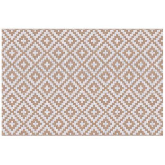 Outsunny Reversible Outdoor RV Rug, Patio Floor Mat, 274 x 182 cm Plastic Straw Rug for Garden, terrace, Beach, Camping, Coffee & White