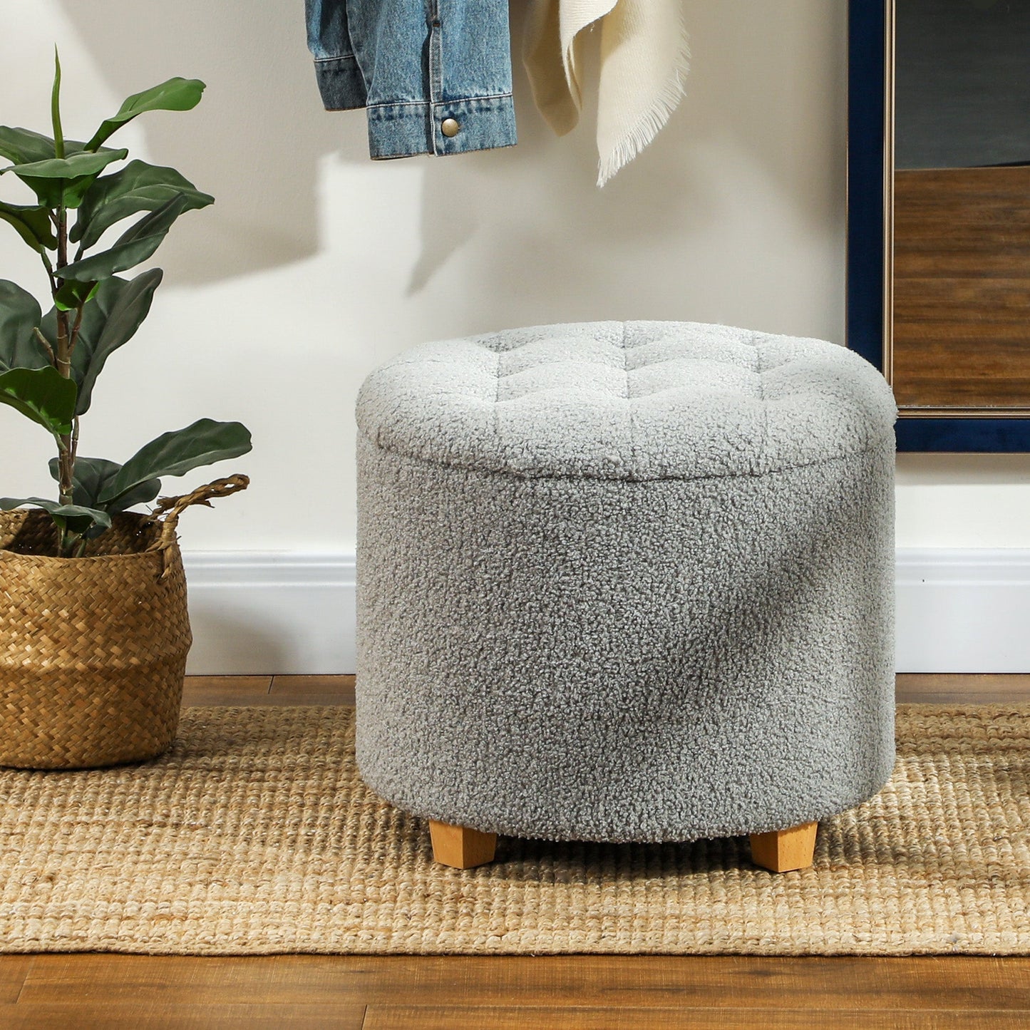 HOMCOM 40.5L Teddy Fleece Storage Ottoman - Grey