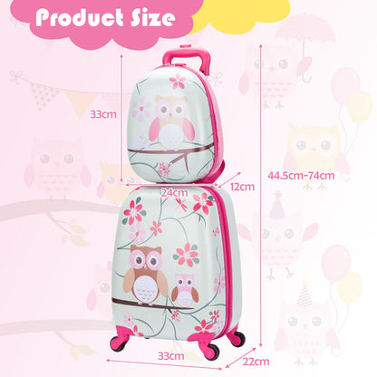 2 Pieces Kids Luggage Set with Carry-on Suitcase and Backpack-Owl