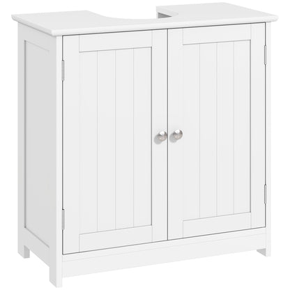 kleankin 60x60cm Under-Sink Storage Cabinet w/ Adjustable Shelf Handles Drain Hole Bathroom Cabinet Space Saver Organizer White