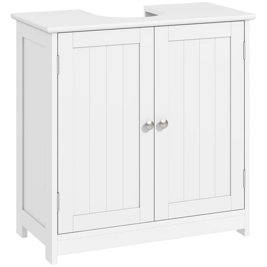 kleankin 60x60cm Under-Sink Storage Cabinet w/ Adjustable Shelf Handles Drain Hole Bathroom Cabinet Space Saver Organizer White