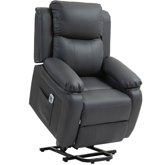 HOMCOM Riser and Recliner Chair with Massage, Heat, Power Lift Recliner Chair for Elderly with Remote Control, Extended Footrest, Dual Side Pockets, Overstuffed Electric Reclining Armchair, Dark Grey