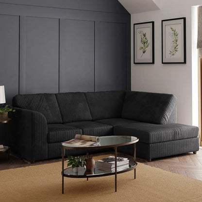 Blake Full Back Black with Grey Jumbo Cord Corner Sofa - Left and Right Arm - Available in Other Colours