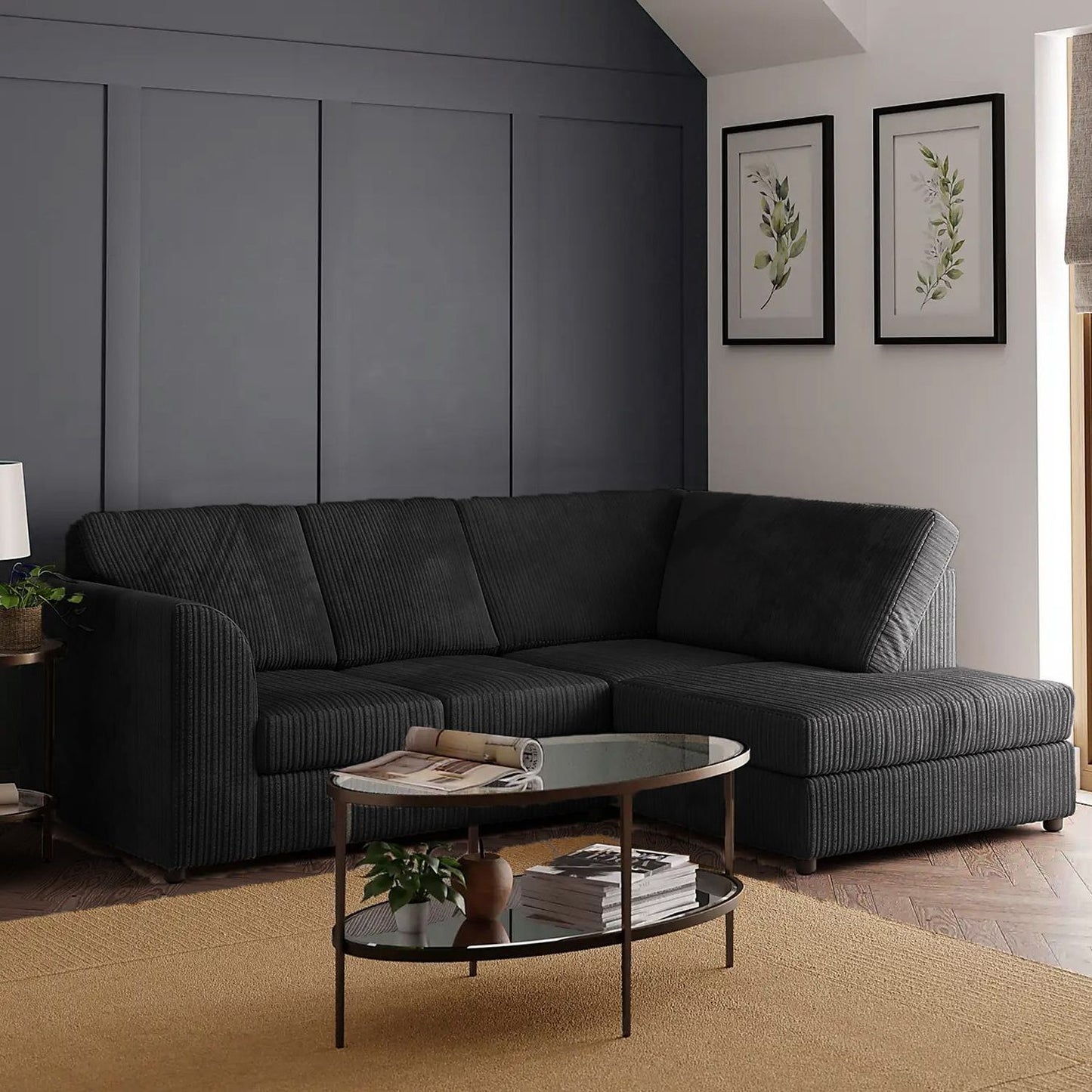 Blake Full Back Silver Jumbo Cord Corner Sofa - Left and Right Arm - Available in Other Colours