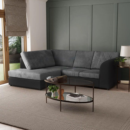 Blake Full Back Black with Grey Jumbo Cord Corner Sofa - Right and Left Arm - Available in Other Colours
