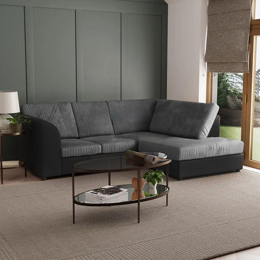 Blake Full Back Black with Grey Jumbo Cord Corner Sofa - Right and Left Arm - Available in Other Colours