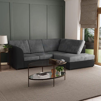Blake Full Back Black with Grey Jumbo Cord Corner Sofa - Left and Right Arm - Available in Other Colours