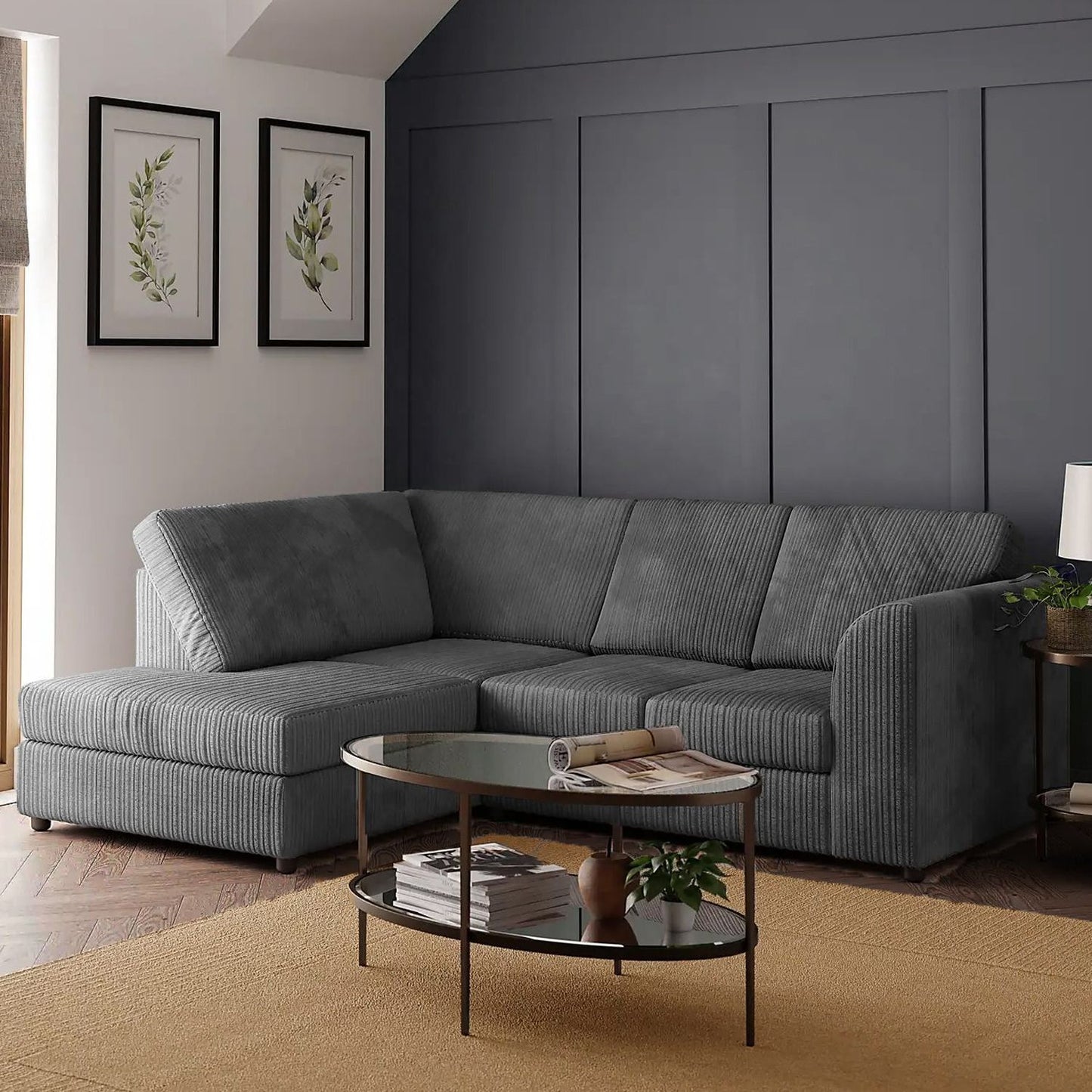 Blake Full Back Silver Jumbo Cord Corner Sofa - Left and Right Arm - Available in Other Colours