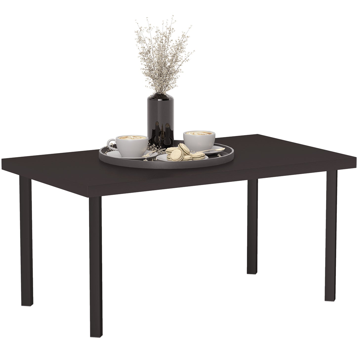 Outsunny Metal Garden Coffee Table, Rectangular Outdoor Side Table with Woodgrain Tabletop, Foot Pads for Outside, Garden, Balcony, Porch, 95 x 55 x 46cm, Brown