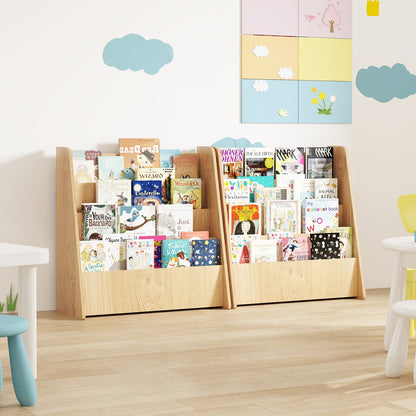 4-Tier Kids Bookshelf with Deep Compartments for Kids Bedroom-Natural