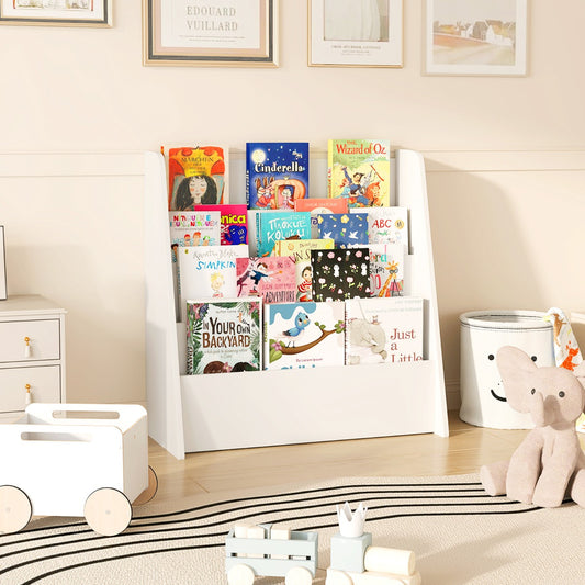 4-Tier Kids Bookshelf with Deep Compartments for Kids Bedroom-White