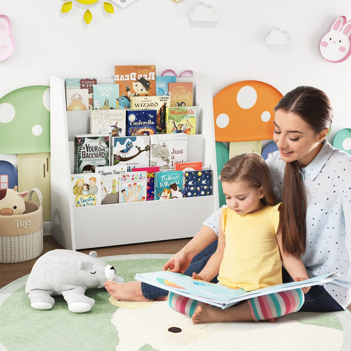 4-Tier Kids Bookshelf with Deep Compartments for Kids Bedroom-White