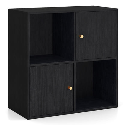 3-Tier Bookshelf with Dual Anti-Tipping Kits and 2 Cabinets-Black