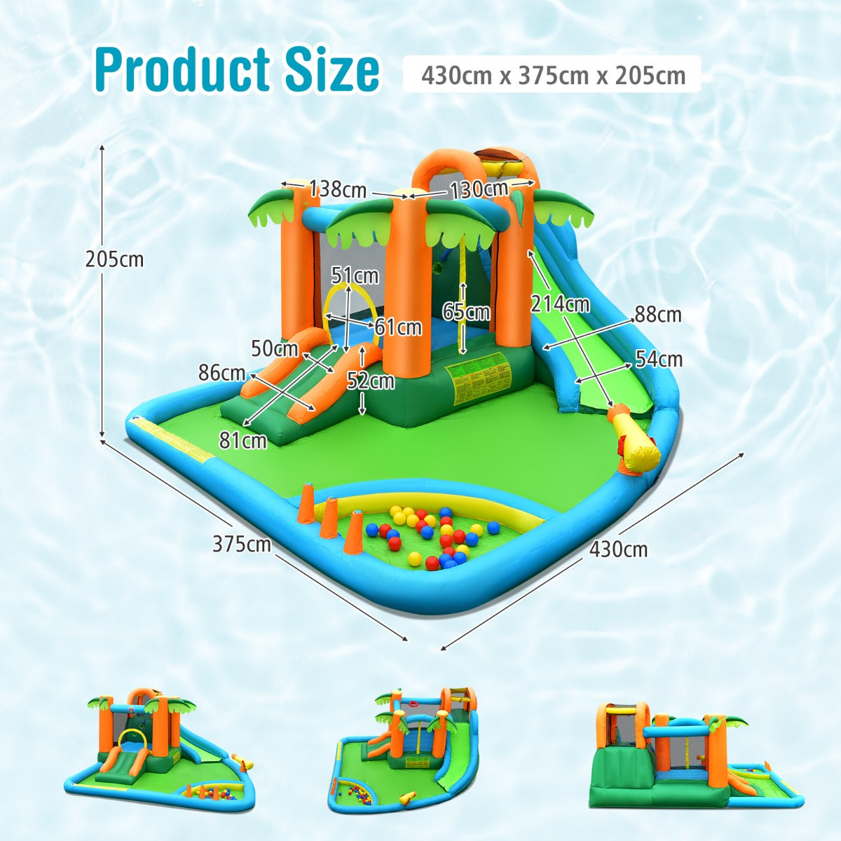 7 in 1 Bounce House with Slide and Trampoline without Blower