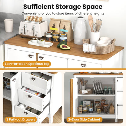 Buffet Cabinet with 2 Door and 3 Pull-out Drawers for Living Room-White