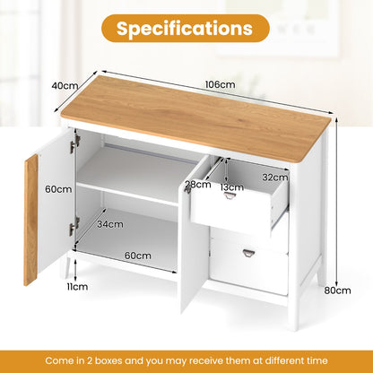 Buffet Cabinet with 2 Door and 3 Pull-out Drawers for Living Room-White