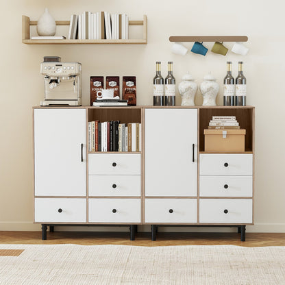 Buffet Sideboard Mid Century Modern Storage Cabinet with 4 Drawers-Natural