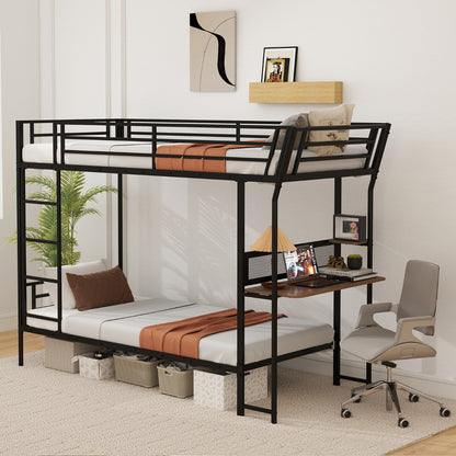Bunk Bed with Desk Loft Bed with Wooden Tabletop and Shelf