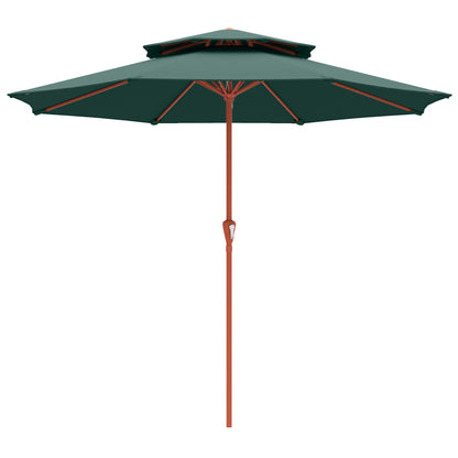 Outsunny 2.7 m Garden Parasol with Double Top Outdoor Market Table Umbrella with Crank System, Green