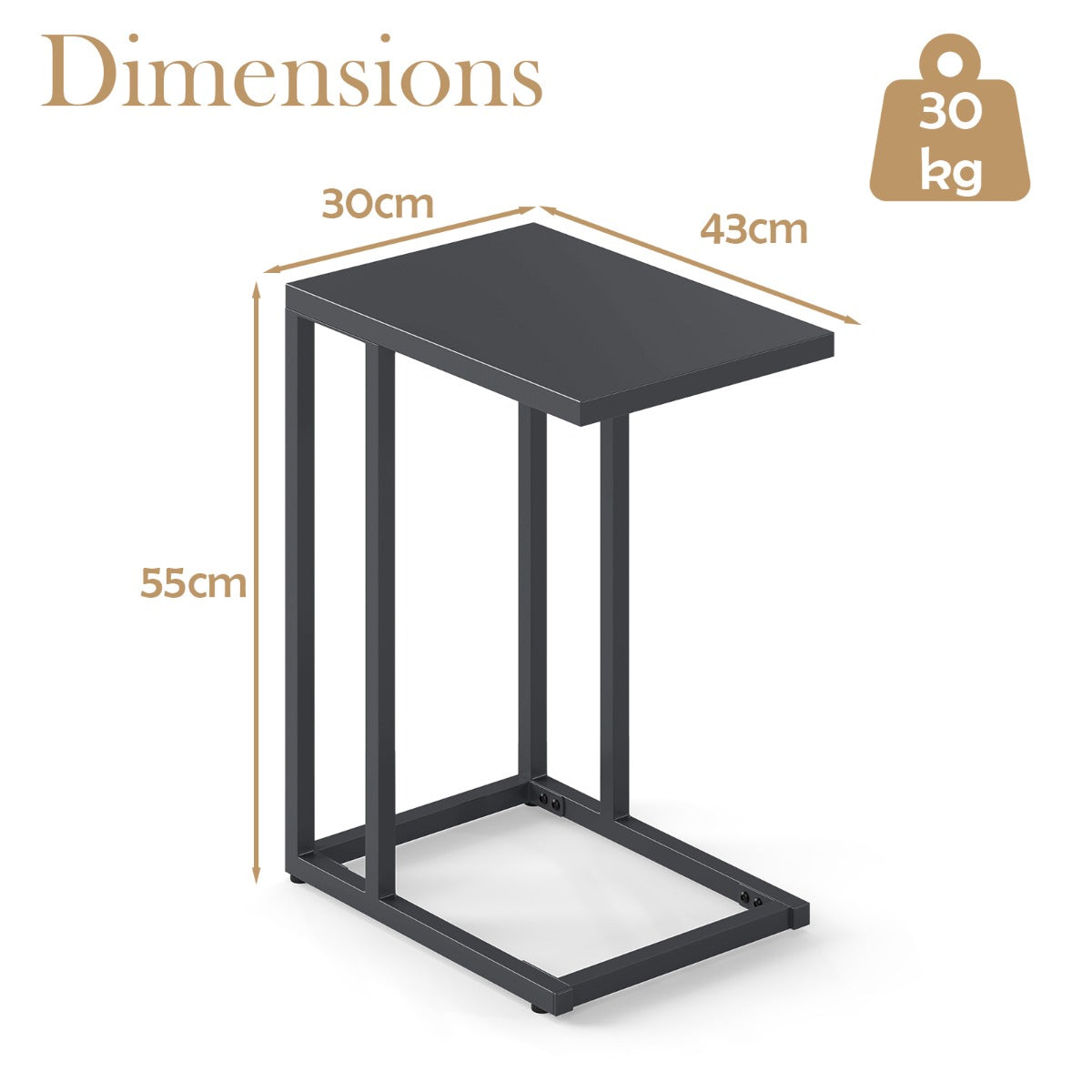 Modern Industrial Metal End Table with Adjustable Foot Pads-Grey